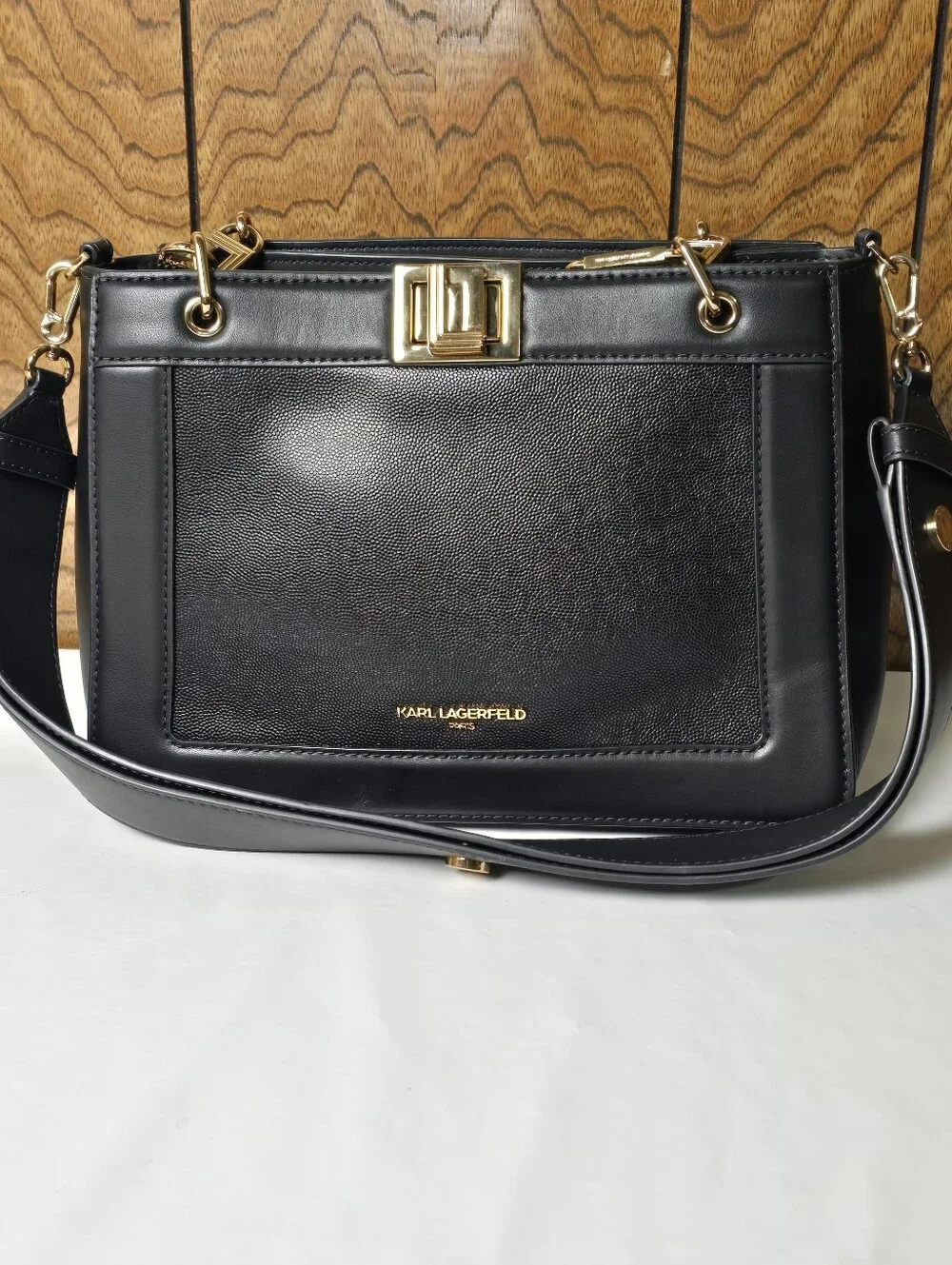 Karl Lagerfeld Black Leather Top-Handle Crossbody Bag